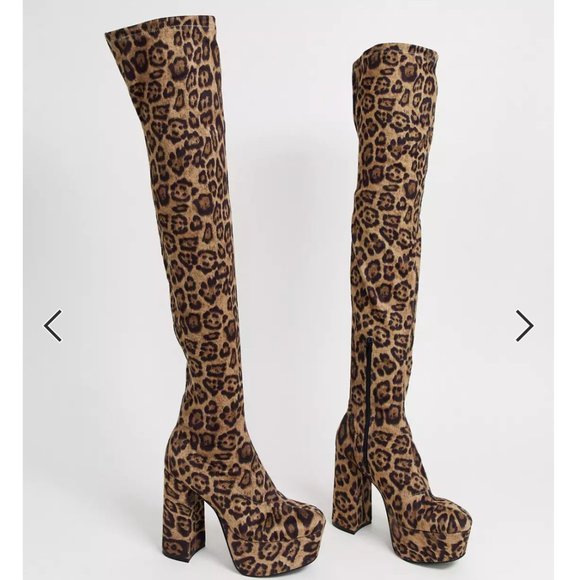 ASOS Leopard platform thigh high boots - Picture 2 of 13